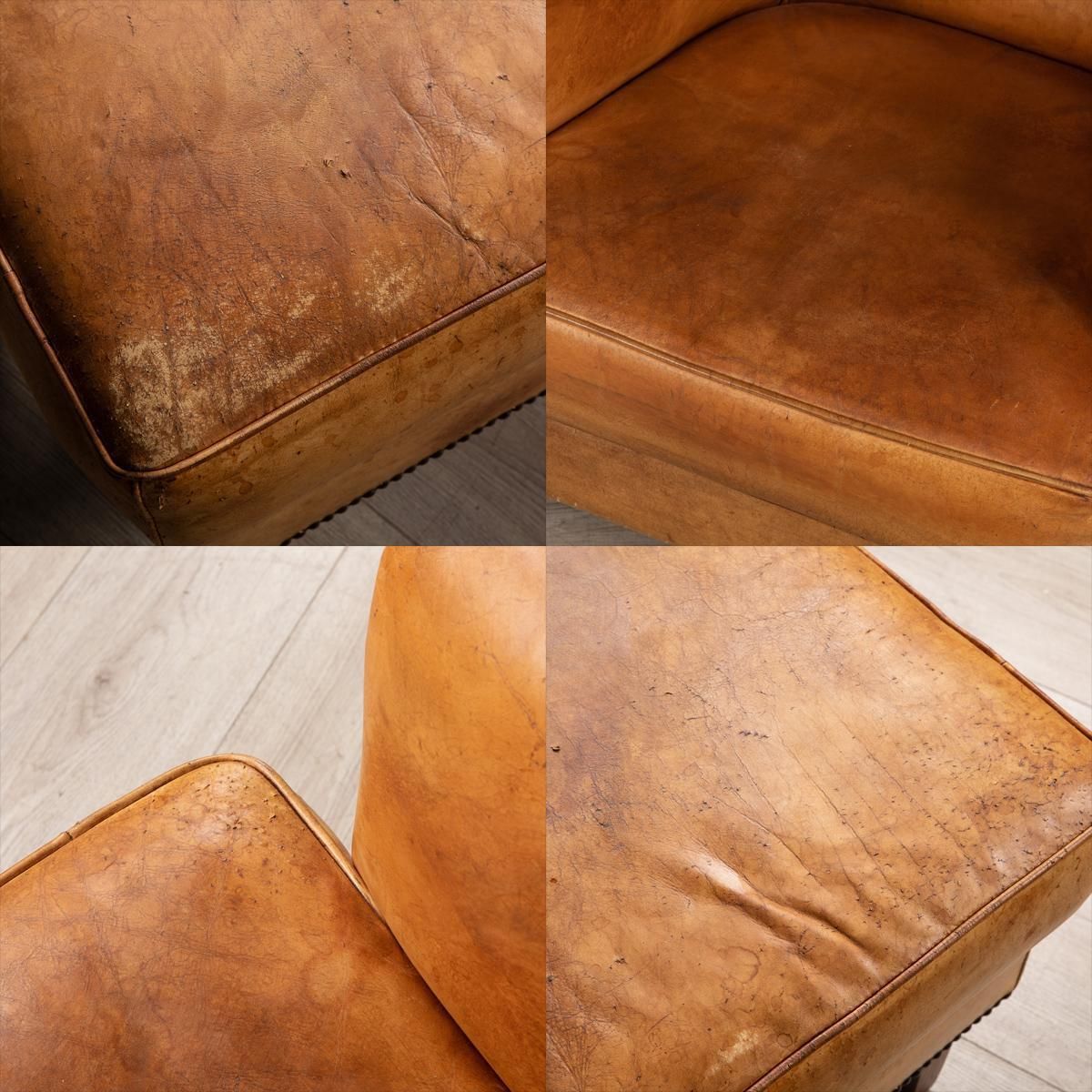 photo for sale 20th Century Dutch Sheepskin Leather Tub Chair & Footstool