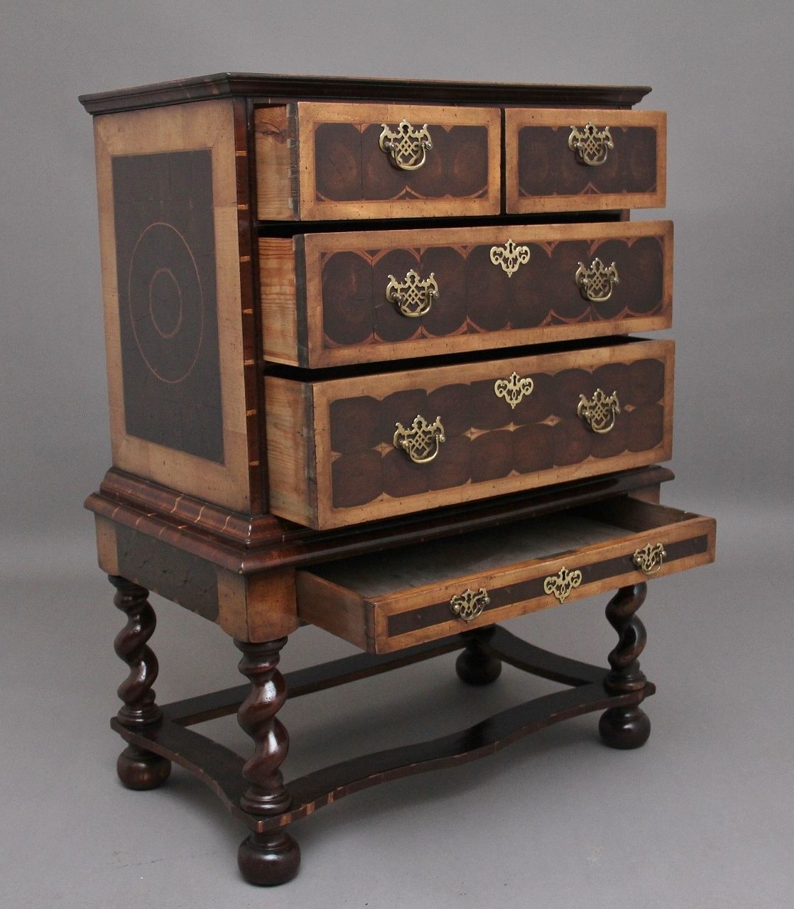 Early 20th Century Laburnam Oyster Chest On Stand In The Style Of William & Mary photo Furniture