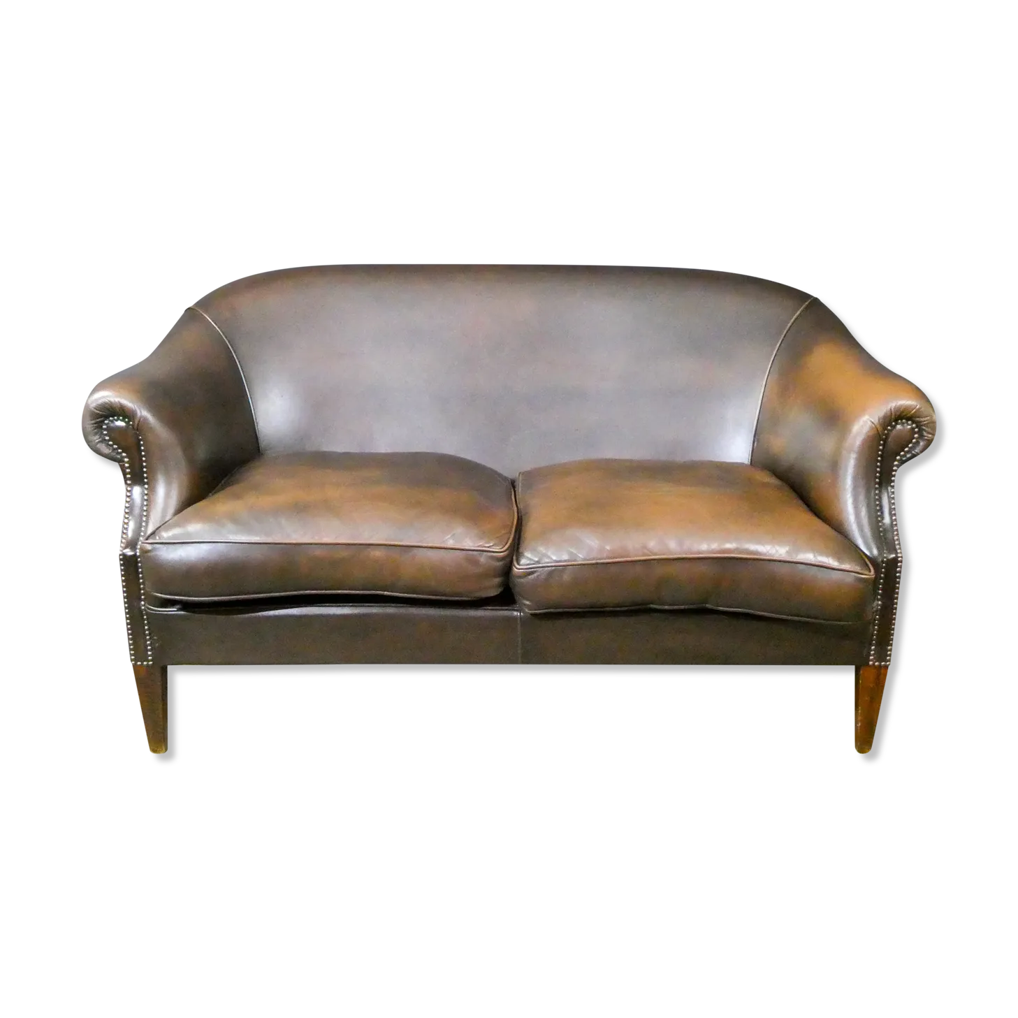2 Seater Leather Sofa In Dark Brown