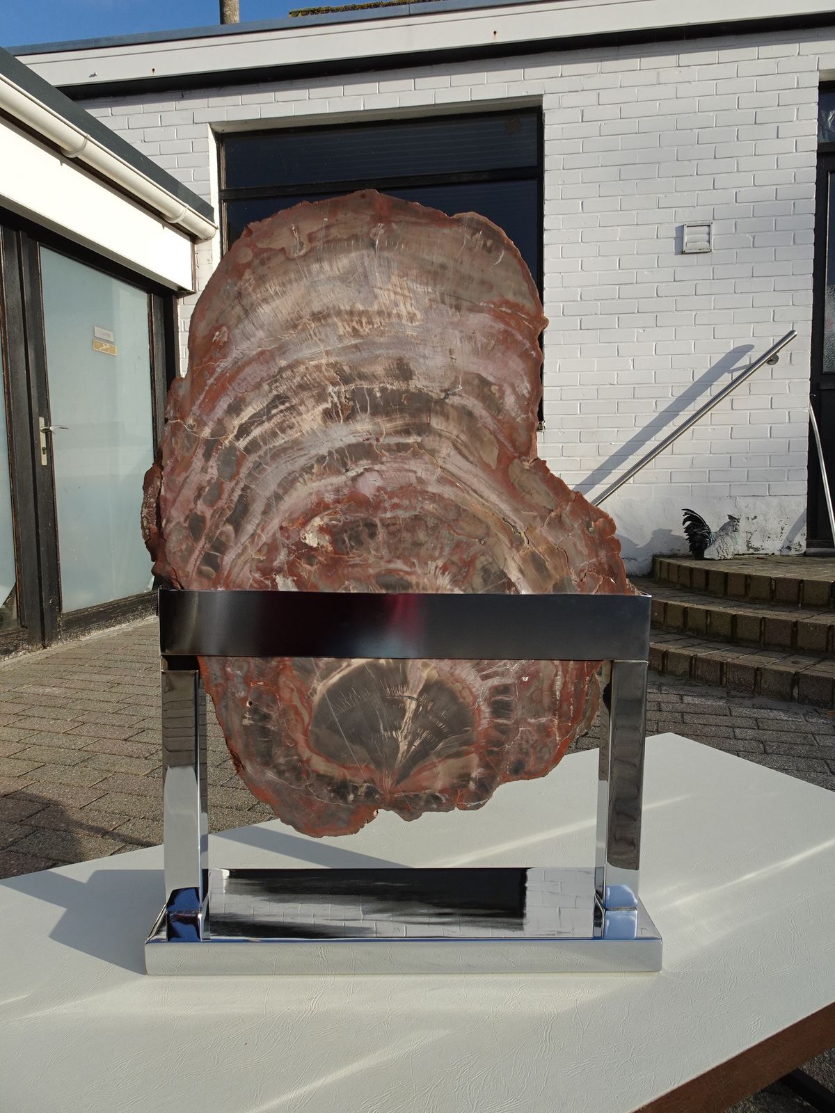Large Vintage Fossil Petrified Wood Sculpture On Chrome Base 1970s In The Manner Of Ado Chale photo vintage