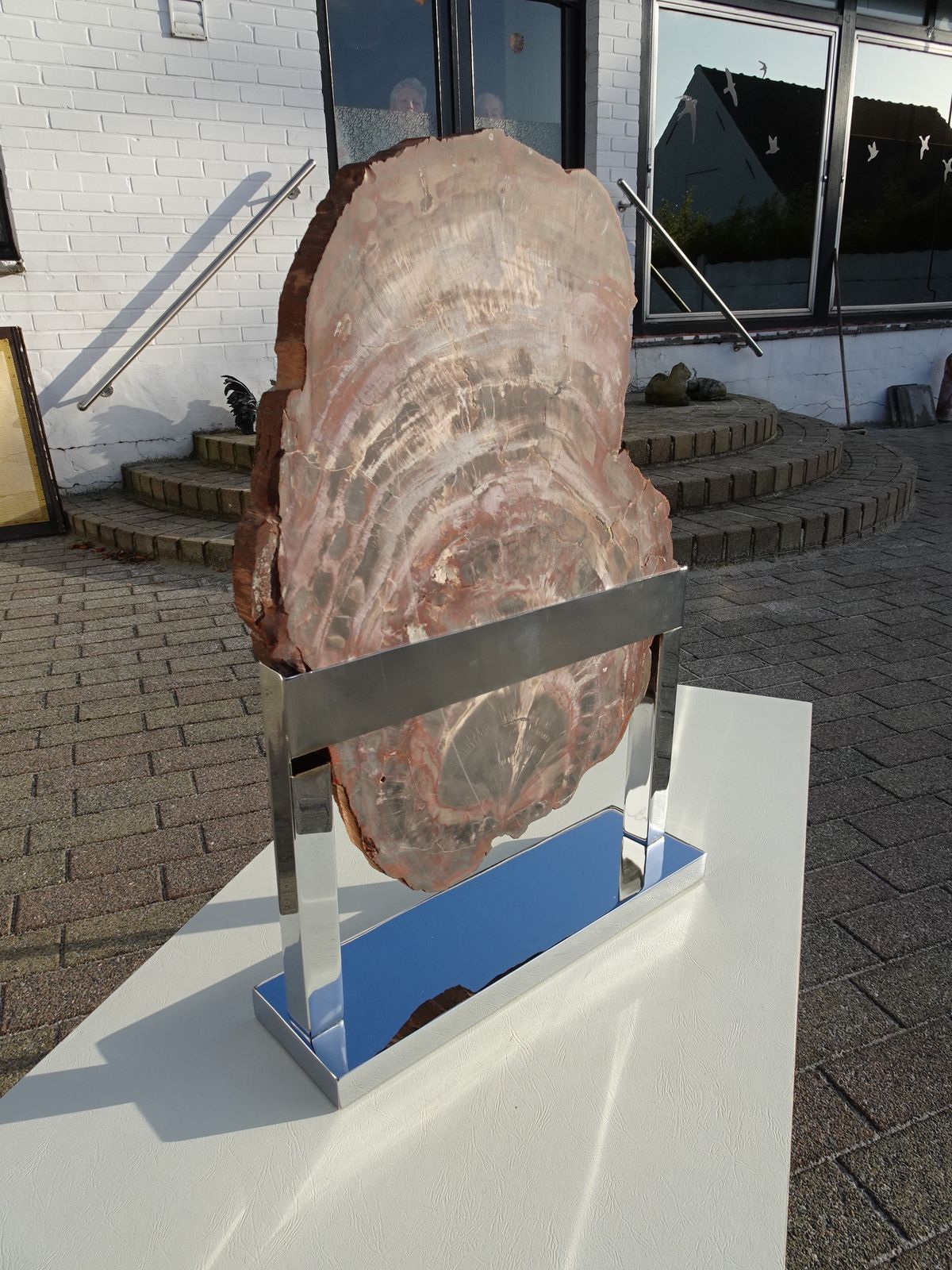 photo furniture Large Vintage Fossil Petrified Wood Sculpture On Chrome Base 1970s In The Manner Of Ado Chale