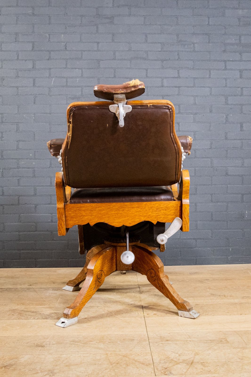 Art Deco Oak And Leather Barber Chair photo for sale