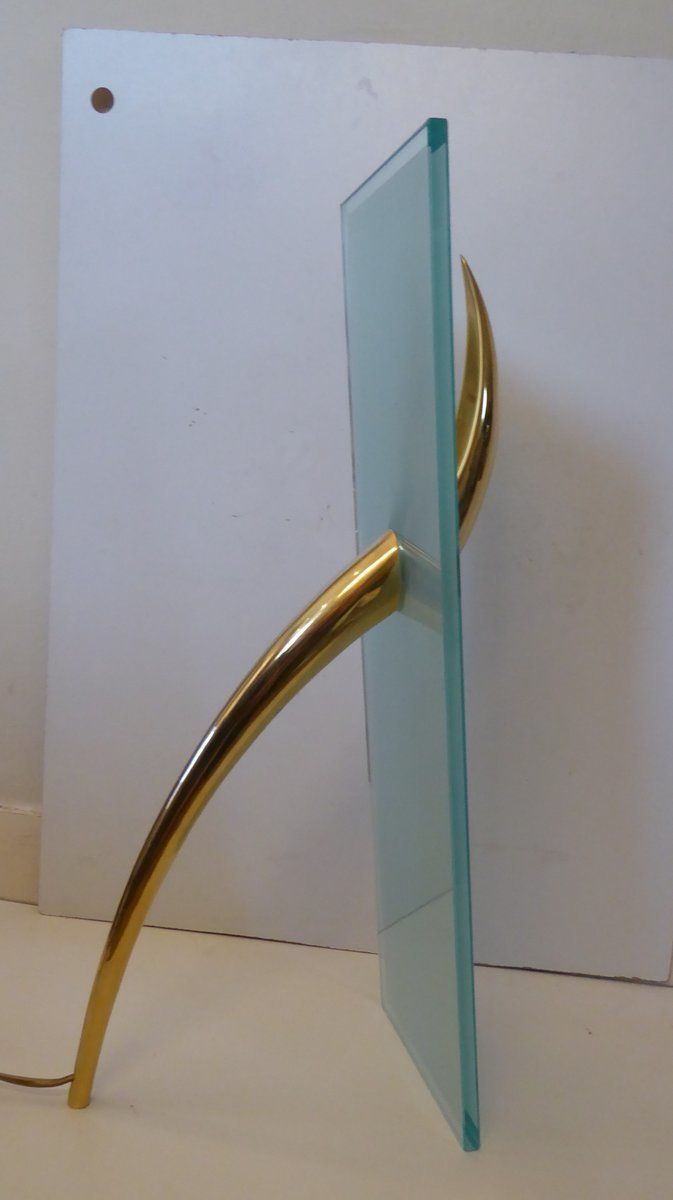 photo buy Table Lamp + Sconce Richard Derquet Lucien Gau France Antilope Large Format, 1980s, Set Of 2