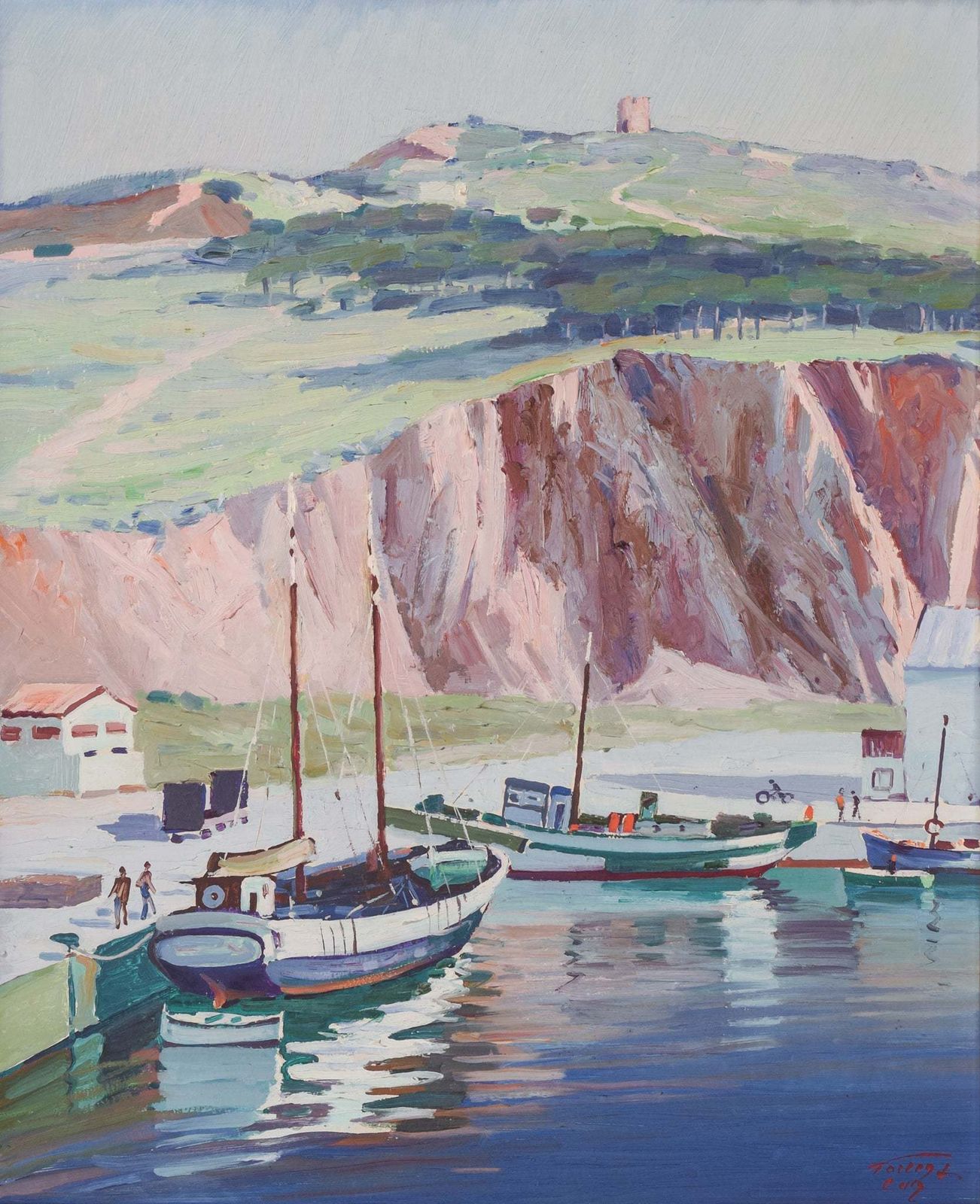 Ricard Tarrega Viladoms – Post Impressionistisch Landschap Met Boten