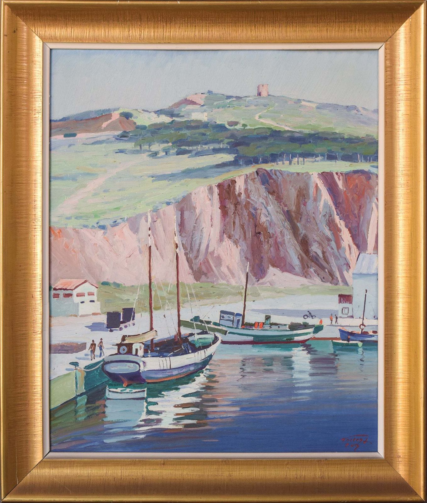 Ricard Tarrega Viladoms – Post Impressionistisch Landschap Met Boten photo furniture