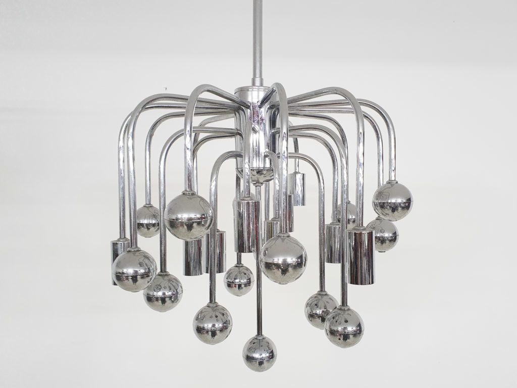 Set Van Twee Zilveren "Sputnik" Design Hanglampen photo vintage