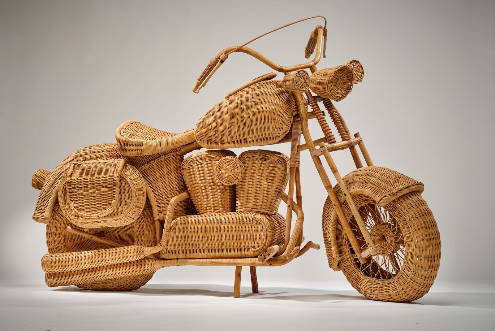 Full Size Vintage Rattan, Bamboo And Wicker Harley Davidson 'Moto' Motorcycle Circa 1980s By Tom Dixon For Habitat. 2 Available photo buy