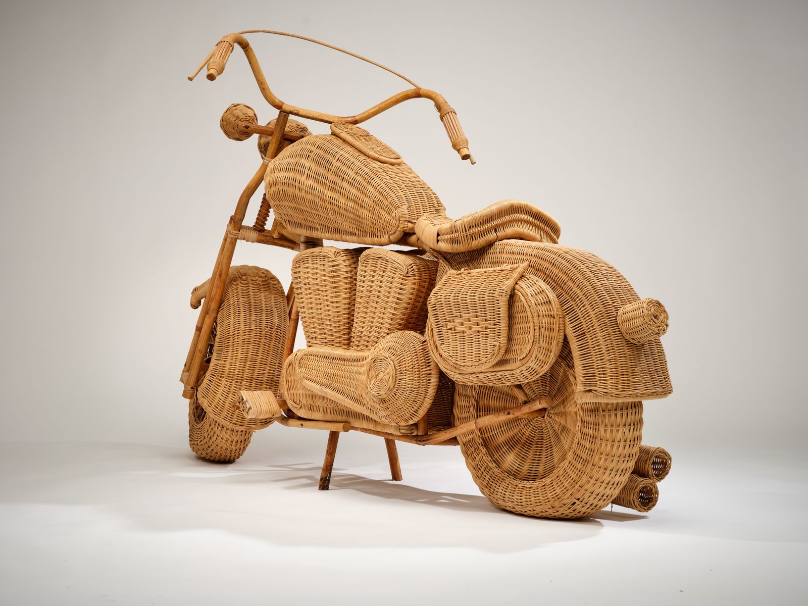 photo for sale Full Size Vintage Rattan, Bamboo And Wicker Harley Davidson 'Moto' Motorcycle Circa 1980s By Tom Dixon For Habitat. 2 Available