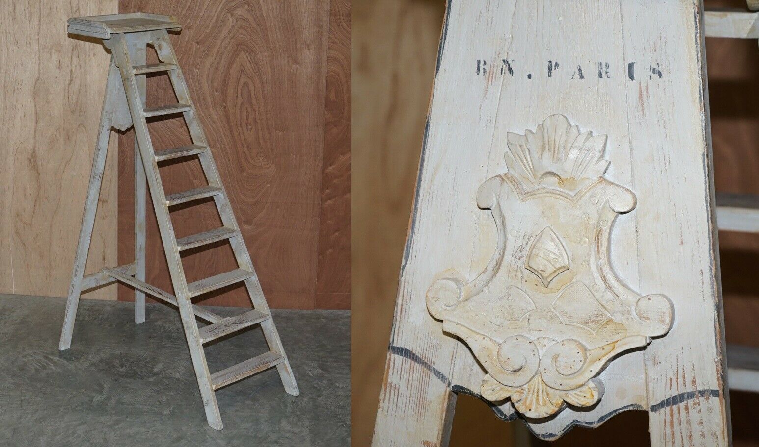 Original French Library Step Ladder Stamped For Bibliotheque Nationale De France