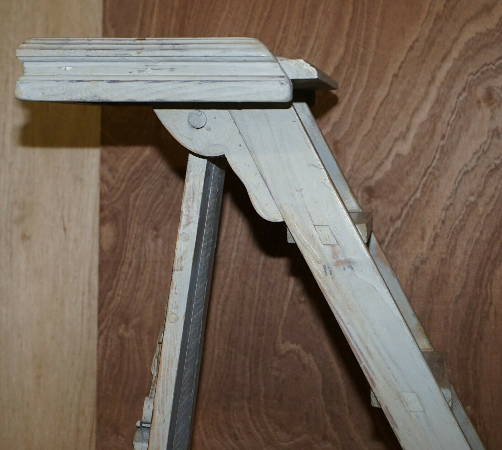 Original French Library Step Ladder Stamped For Bibliotheque Nationale De France photo vintage