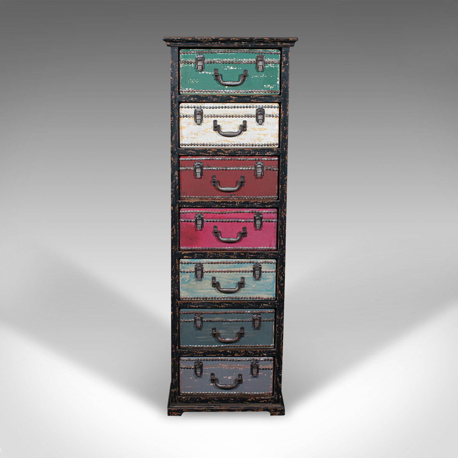 Tall Vintage Trunk Stand, English, Hand Painted Pine, Suitcase Chest Of Drawers photo furniture