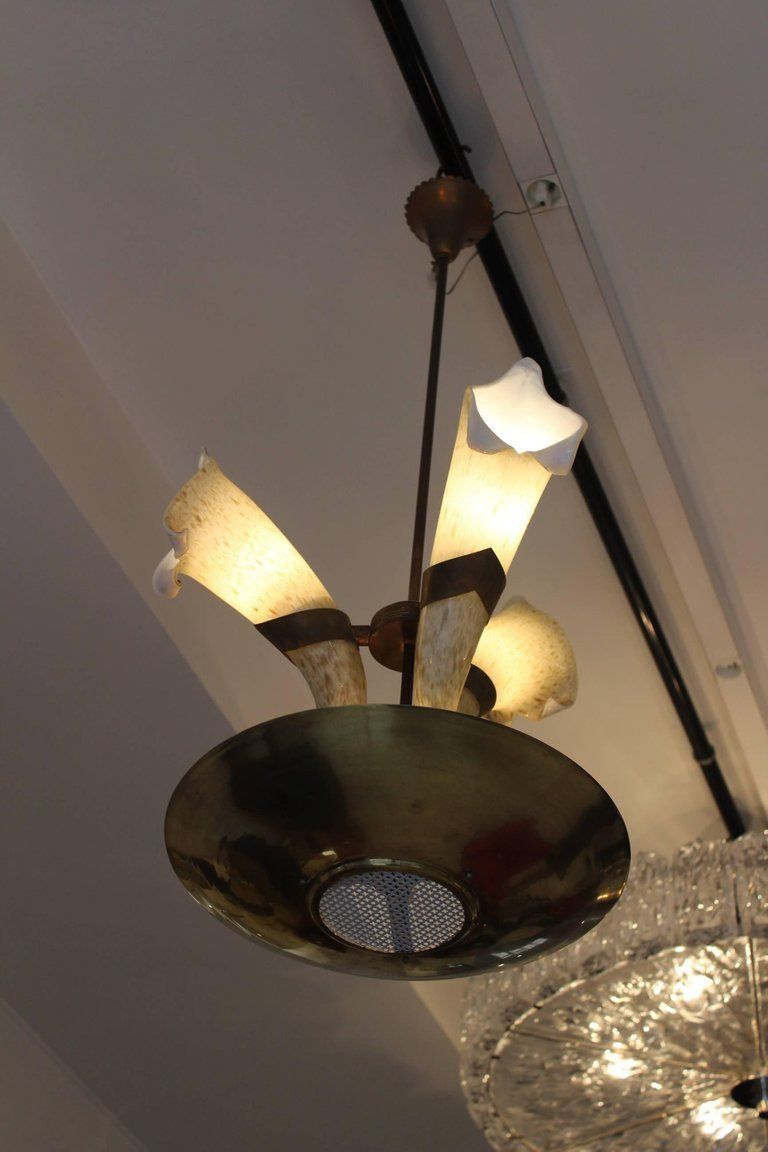 Italian Chandelier With Murano Glass Cornucopias By Barovier, Circa 1960 photo 2778.0