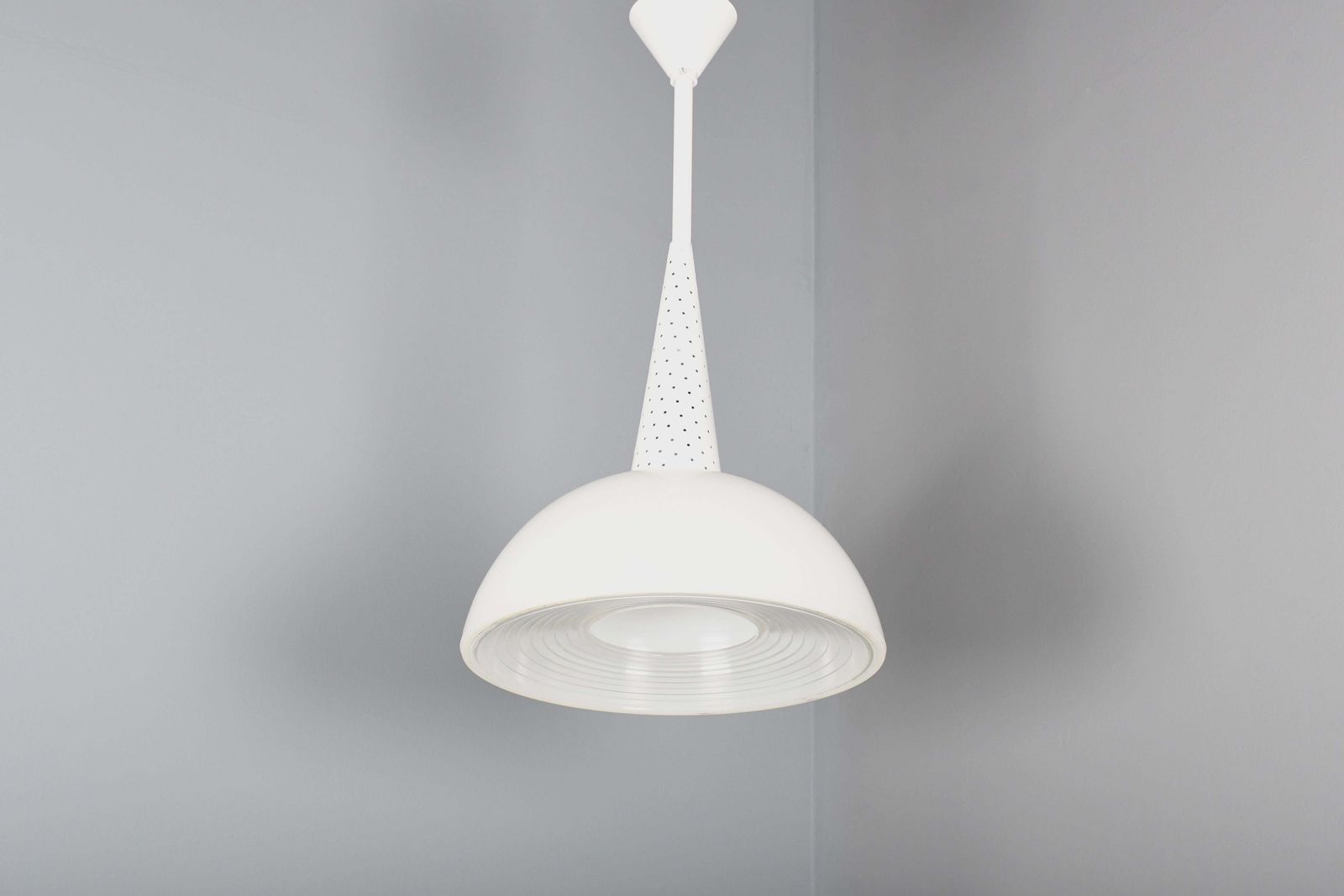 1 Of 12 Perforated Metal And Glass Pendants By Mathieu Matégot, France 1950s photo for sale
