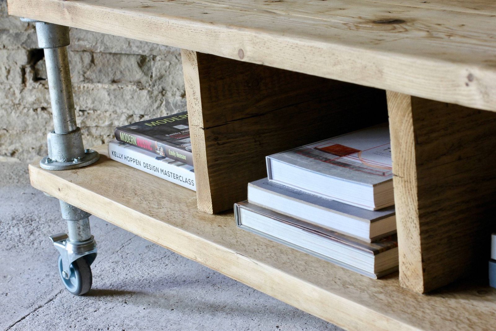 Elena Reclaimed Scaffolding Board And Industrial Pipe Coffee Table With Storage Bespoke Industrial Furniture photo vinterior