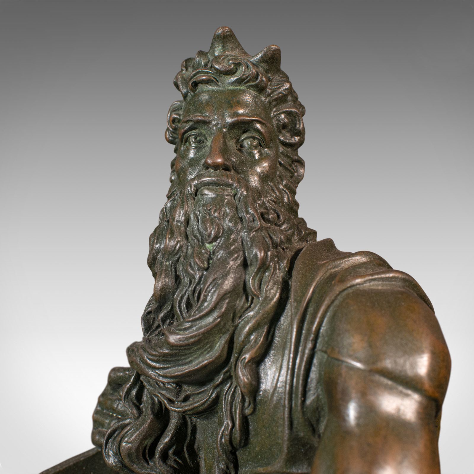 Vintage Decorative Figure Of Moses, English, Bronze, Statue, After Michelangelo photo vintage