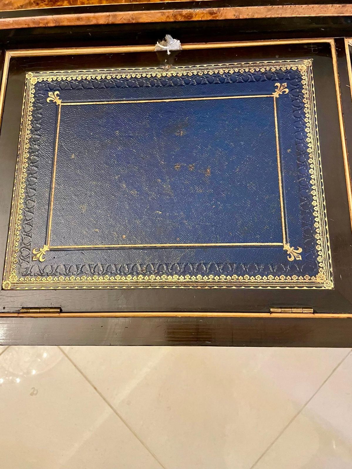 Furniture Unusual Antique Victorian Quality Ebonised And Burr Walnut Inlaid Writing Desk photo