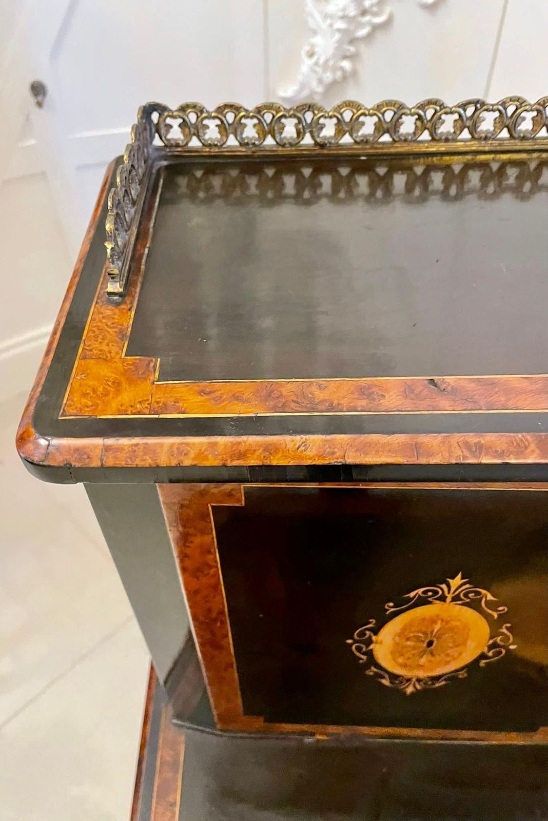 2885.0 Unusual Antique Victorian Quality Ebonised And Burr Walnut Inlaid Writing Desk photo