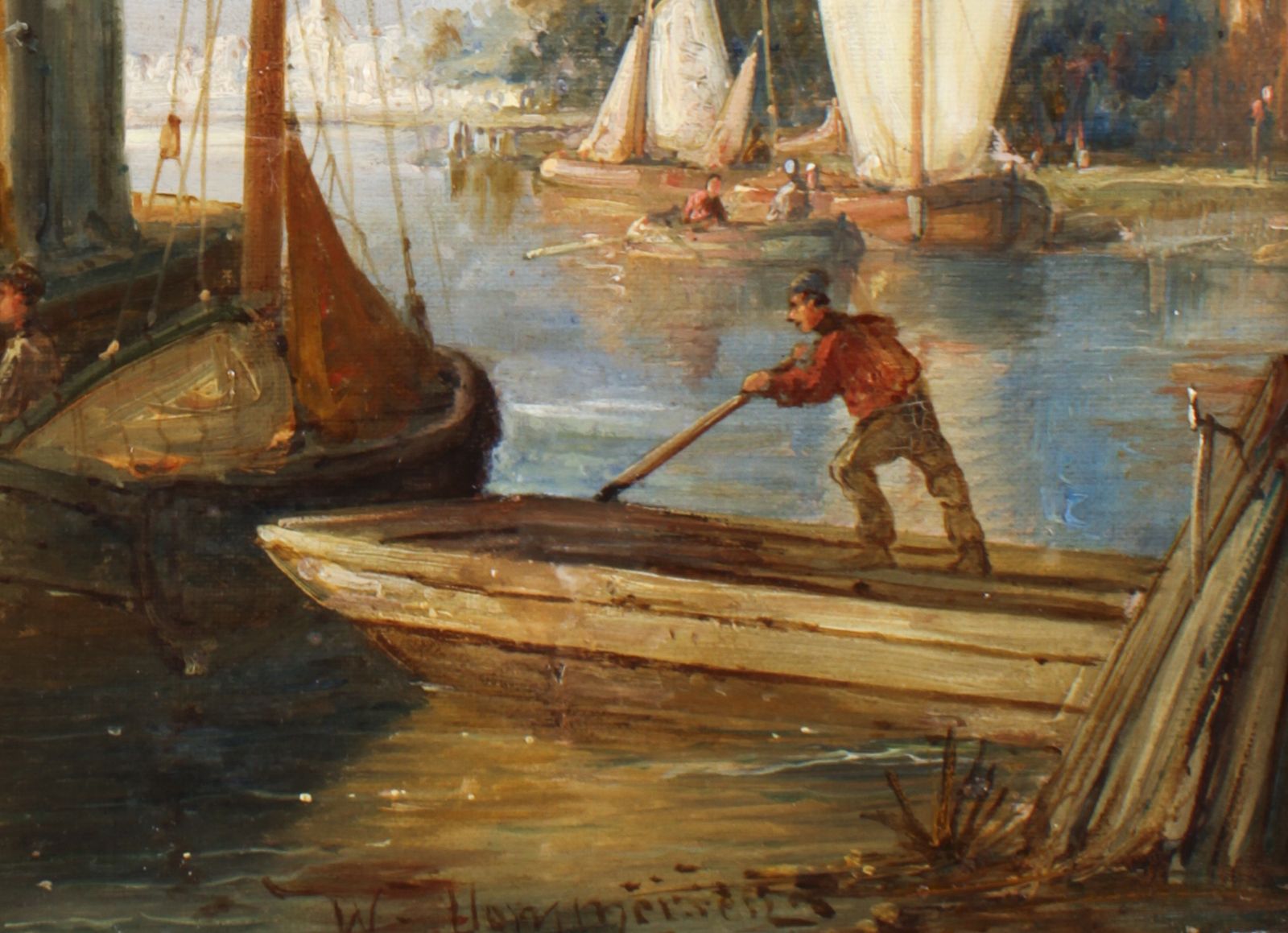 Antique Waterscape Oil Painting By William Dommersen 19th C photo Art