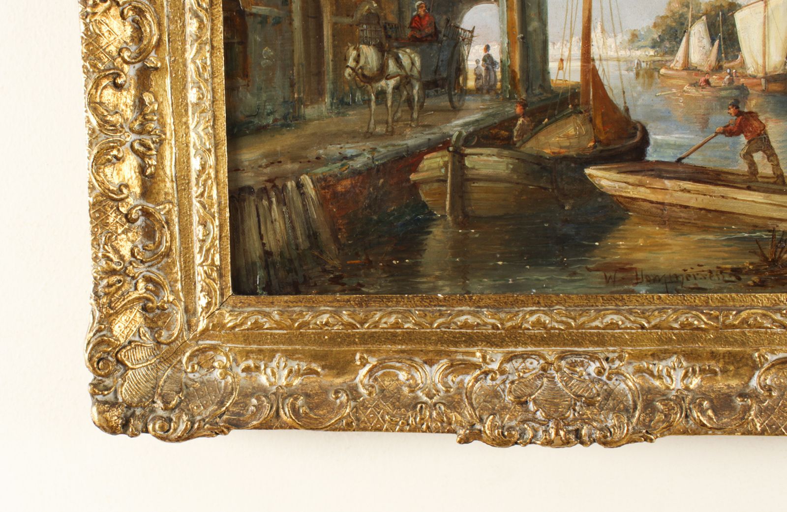 photo for sale Antique Waterscape Oil Painting By William Dommersen 19th C