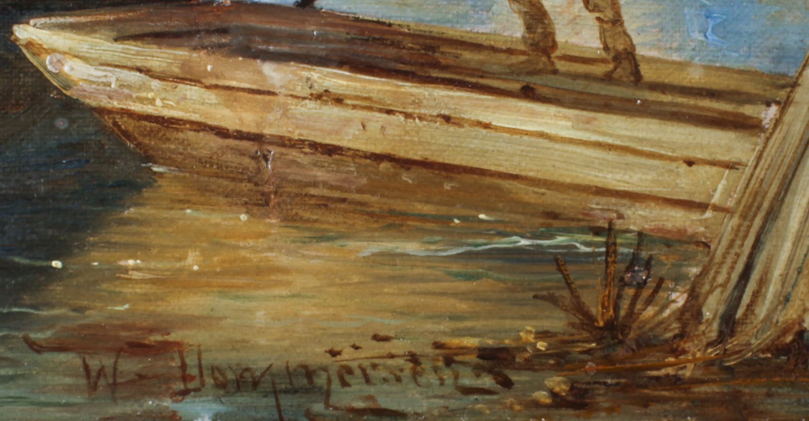 Art Antique Waterscape Oil Painting By William Dommersen 19th C photo