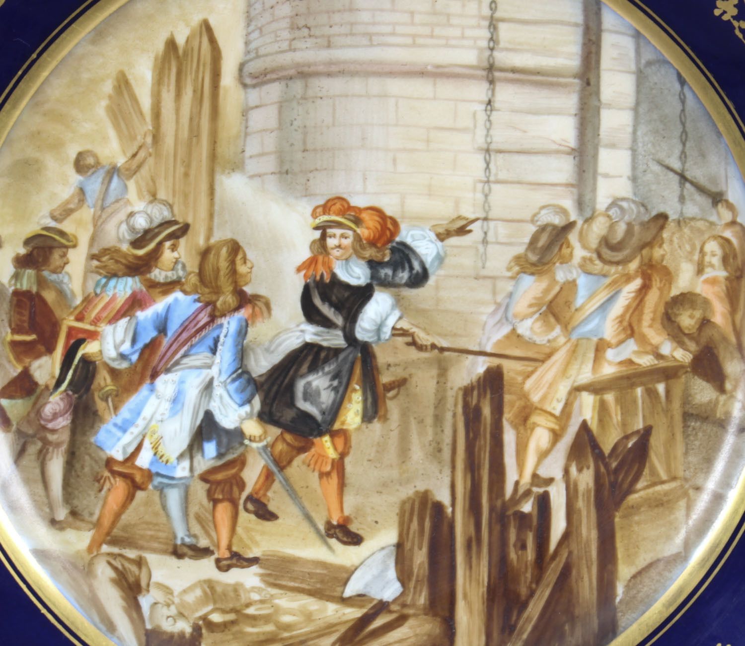 Antique French Sevres Porcelain Gilt Plate "Prise De Valence" 19th C photo for sale