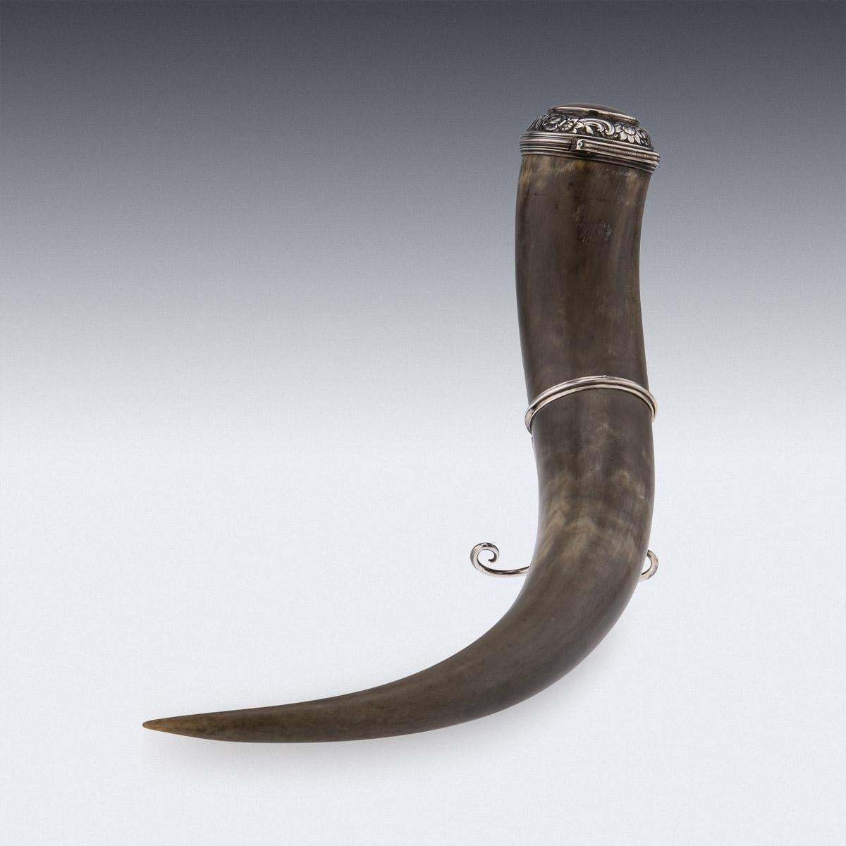 19th Century Scottish Horn, Banded Agate & Solid Silver Table Snuff Mull, C.1870 photo for sale