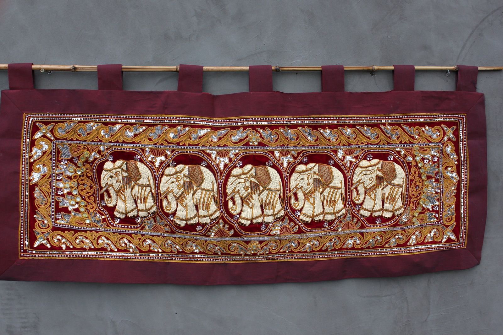 Embroidered Elephant Tapestry Wall Hanging Red Kalaga Curtain Love Eastern Style Decoration Gift photo for sale