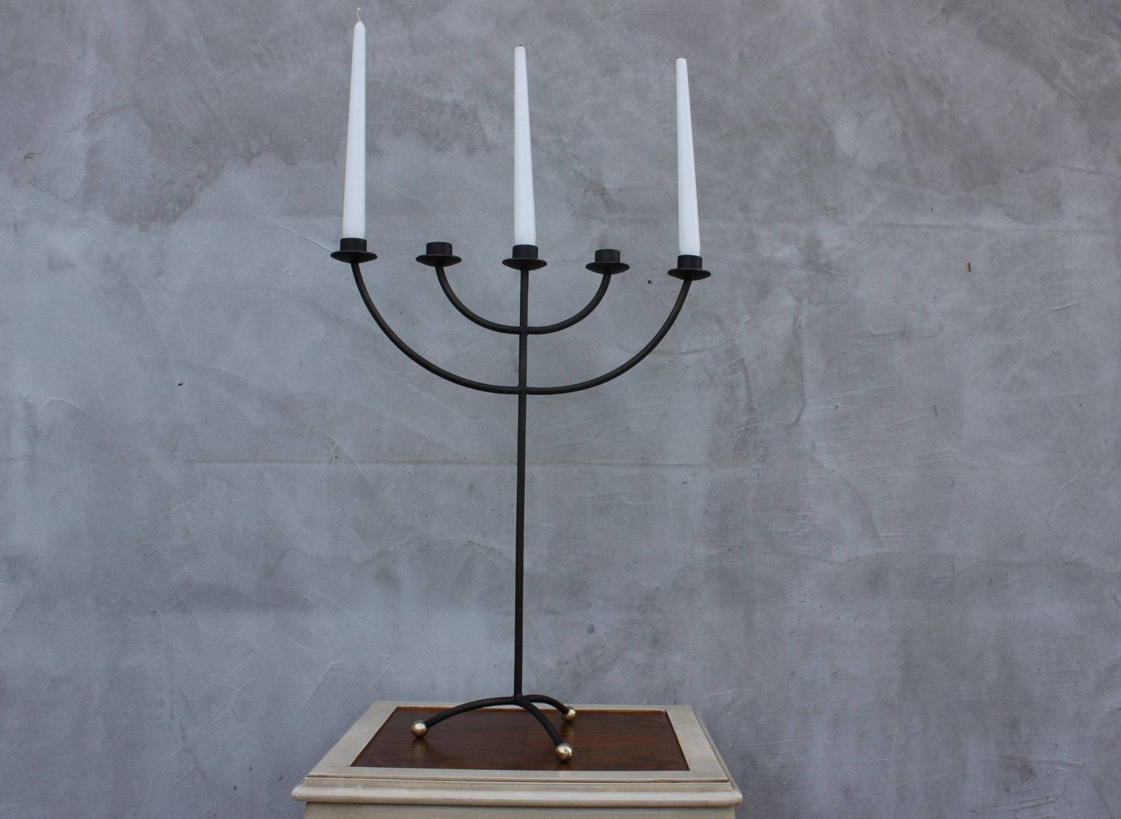 Metal Candlestick Holder 5 Arms Candelabra Candles Holder Black Metal Table Centerpiece photo Home Decor