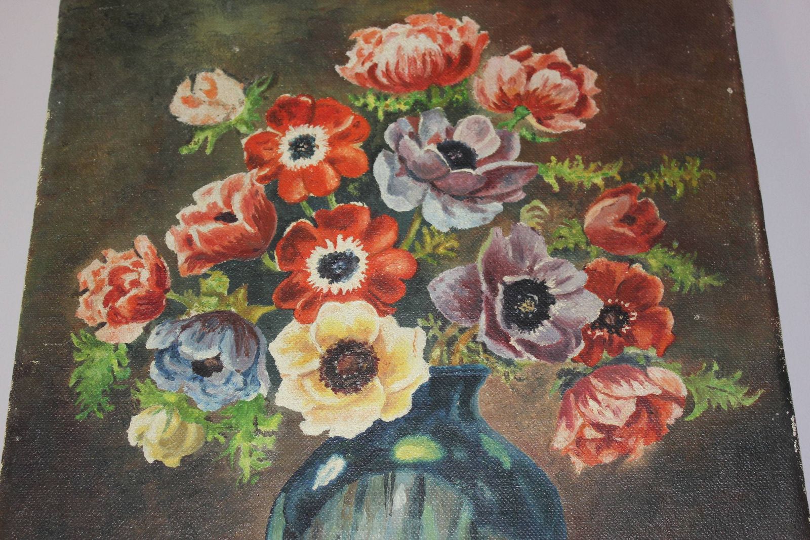 Oil Flowers In Vase Painting Original Art, Canvas Wall Art, Bouquet Anemones Colorful Painting, Weddings, Anniversary Gift photo 361.0