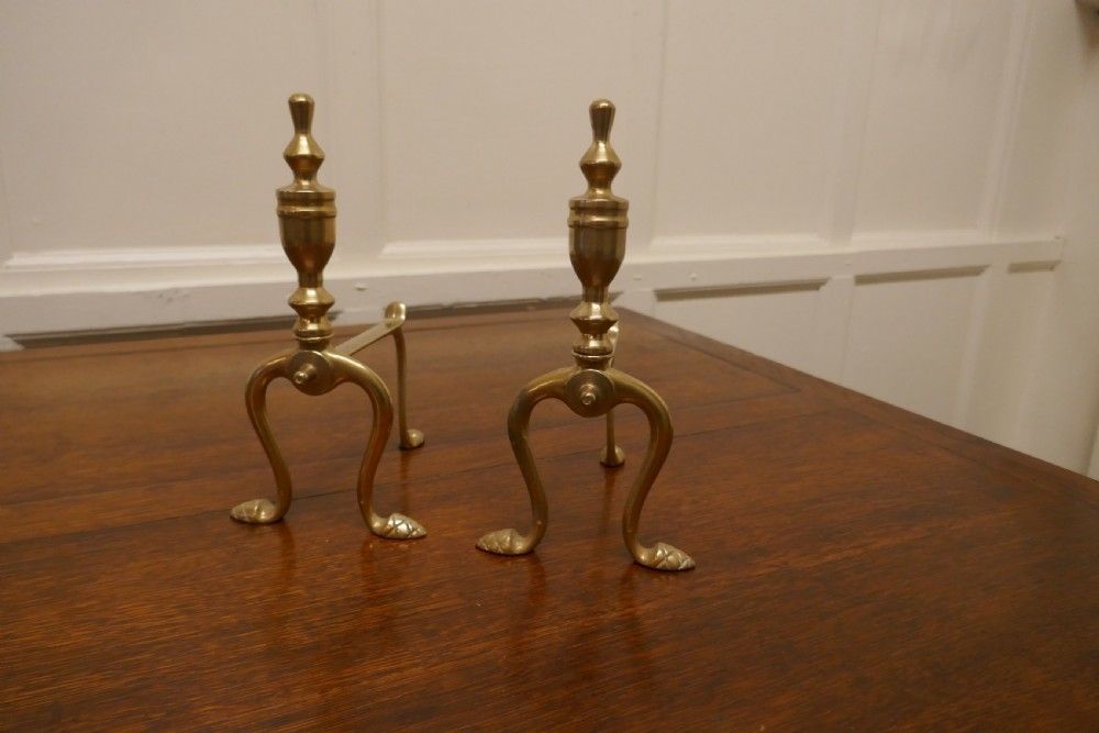 A Sturdy Pair Of Victorian Brass Andirons Or Fire Dogs