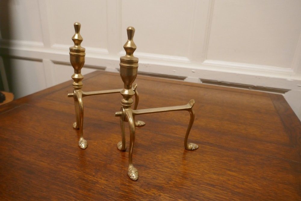 A Sturdy Pair Of Victorian Brass Andirons Or Fire Dogs photo Home Fixtures