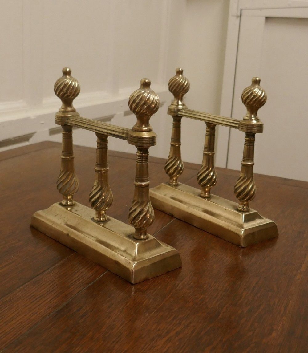 A Heavy Pair Of Victorian Brass Andirons Or Fire Dogs