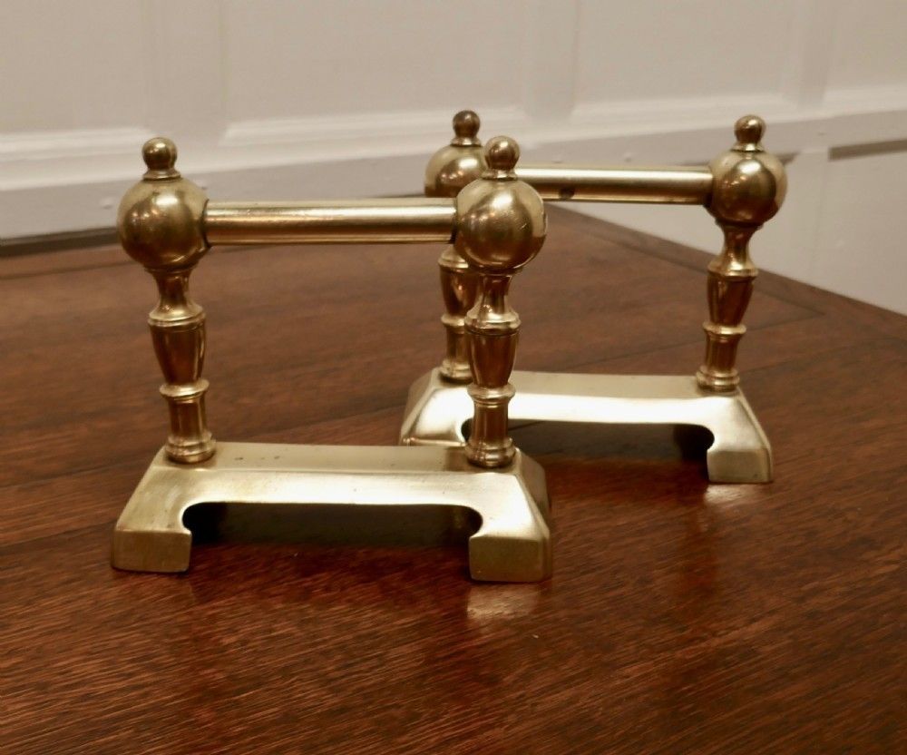 A Sturdy Pair Of Victorian Brass Andirons Or Fire Dogs photo for sale