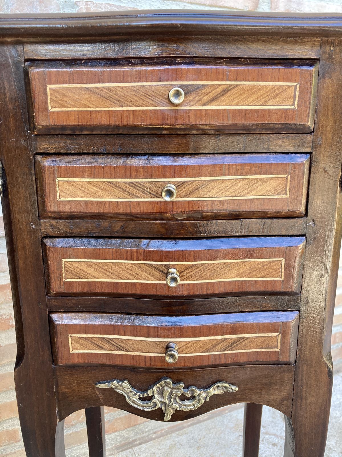 Pair Of French Louis XV Style Tulipwood Veneer Bedside Tables Or Nightstands photo vintage