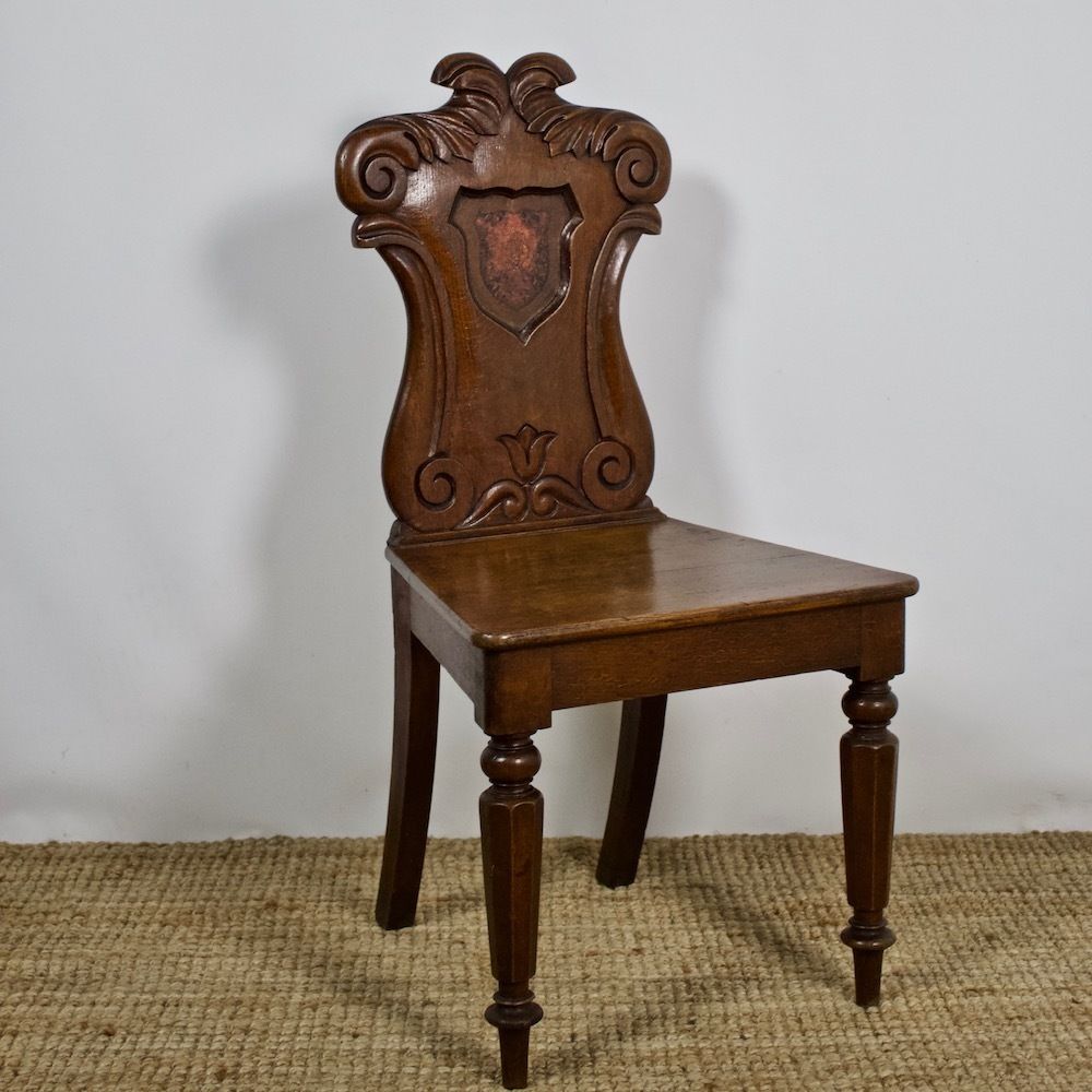 Antique Oak Hall Chair photo furniture