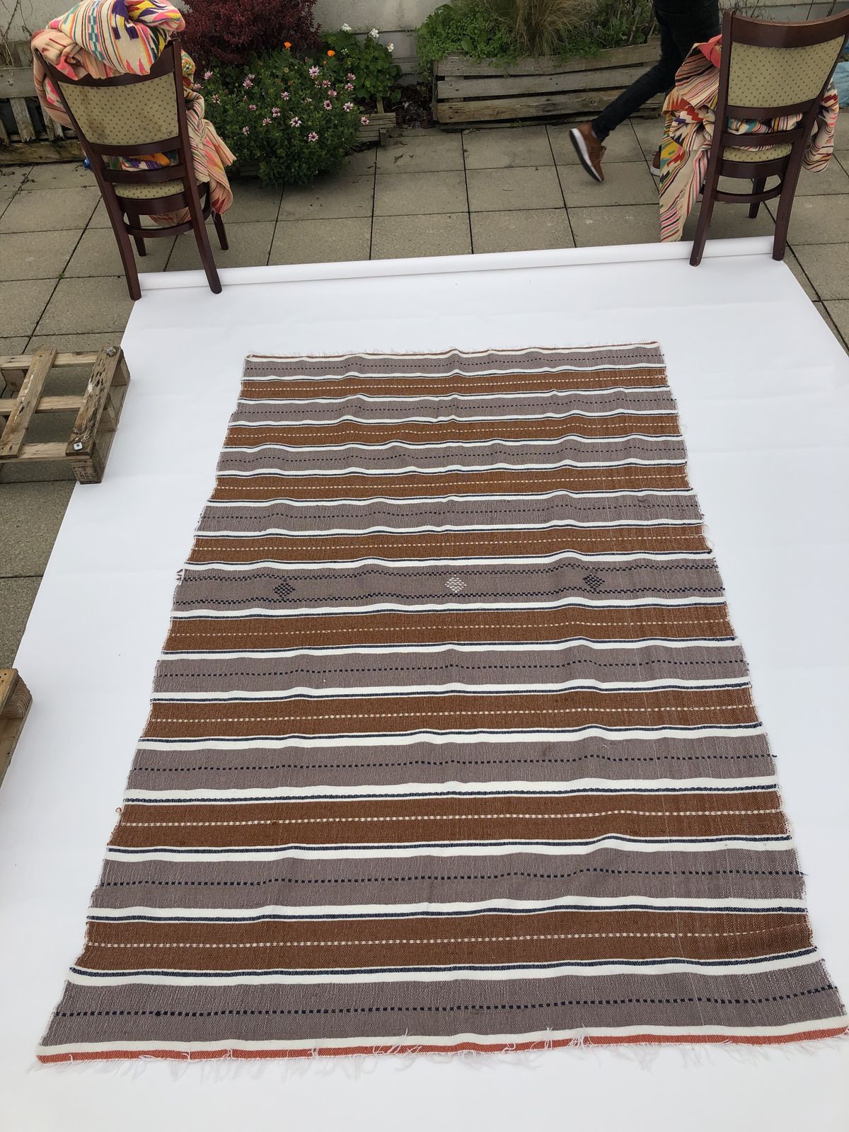 Large Handmade (#1) Striped Vintage Bohemian Algerian Berber Rug   242 X 154cm photo vintage