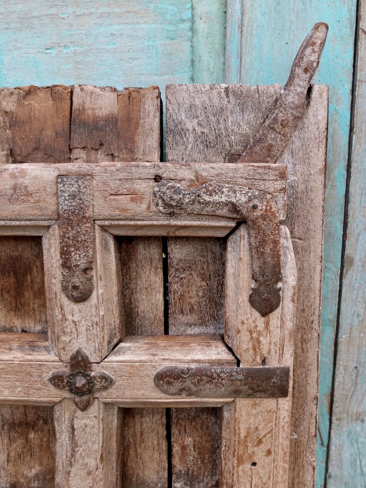 A Stunning Pair Of Large Antique Indian Studded Panelled Wooden Doors photo for sale