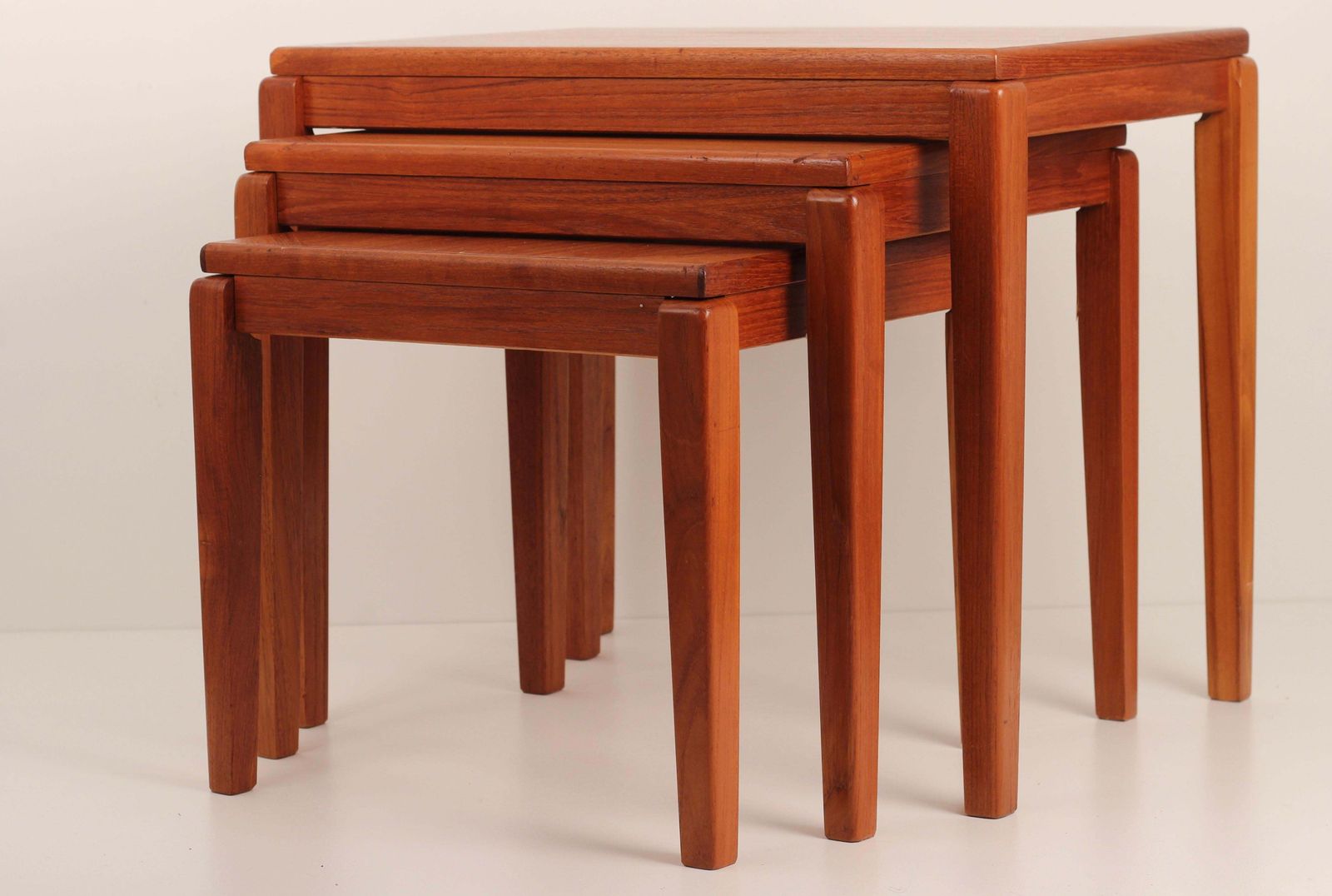 Scandinavian Modern Danish Teak Nest Of 3 Tables By Mobelfabrikken Toften 1960’s photo for sale