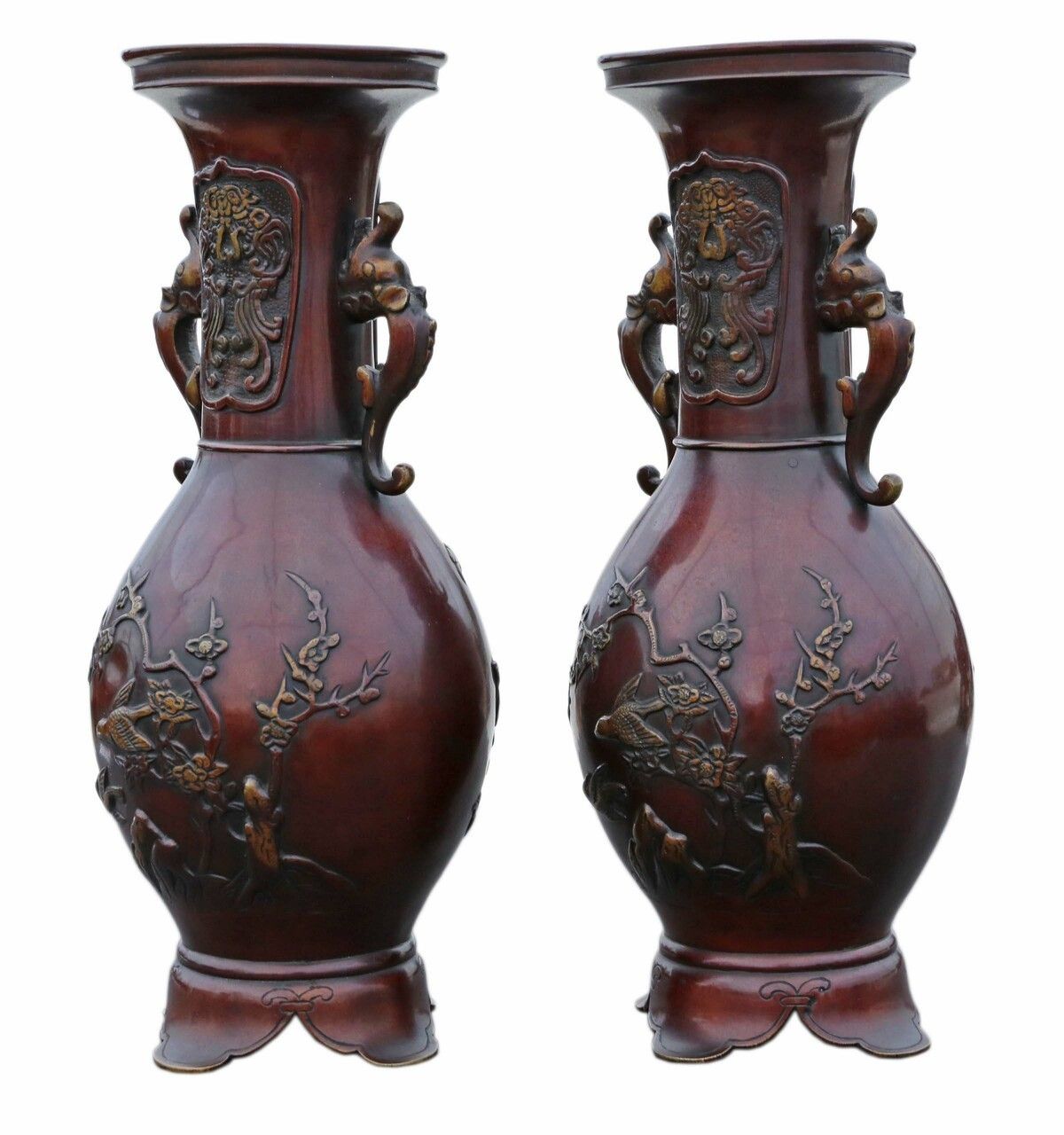 Very Large Pair Of Fine Quality Japanese Bronze Vases C1910 Meiji Period photo Home Decor