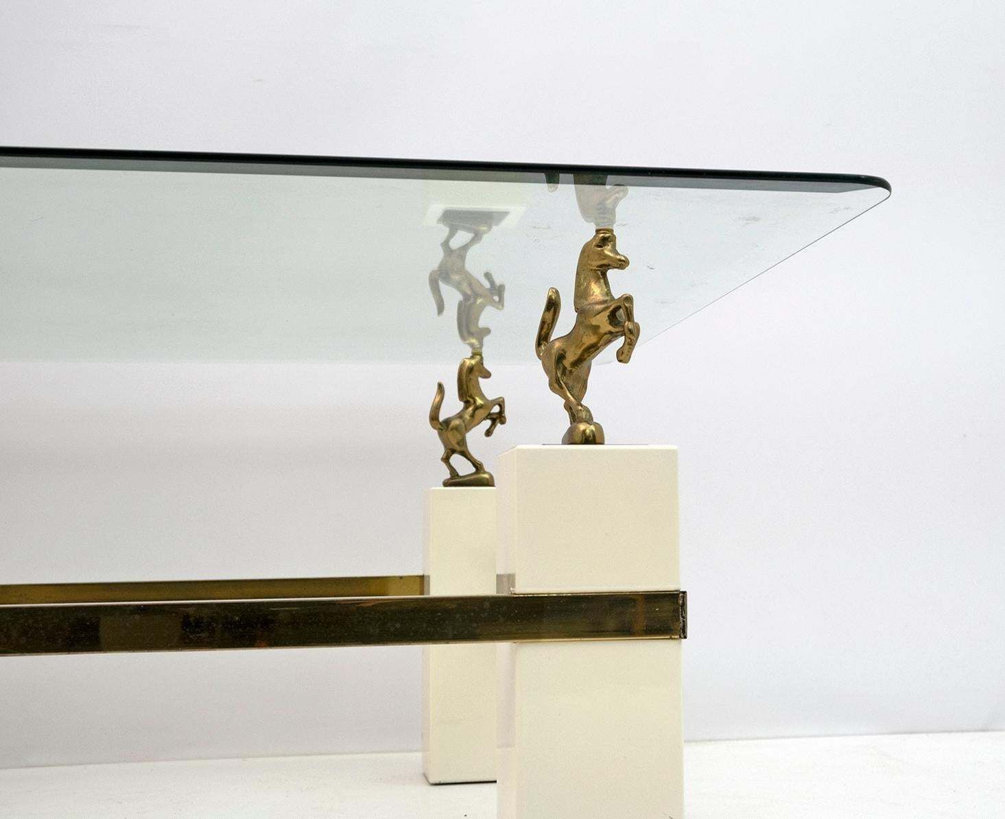 Maison Charles Mid Century Modern Brass Horsed French Coffee Table, 1970s photo vintage