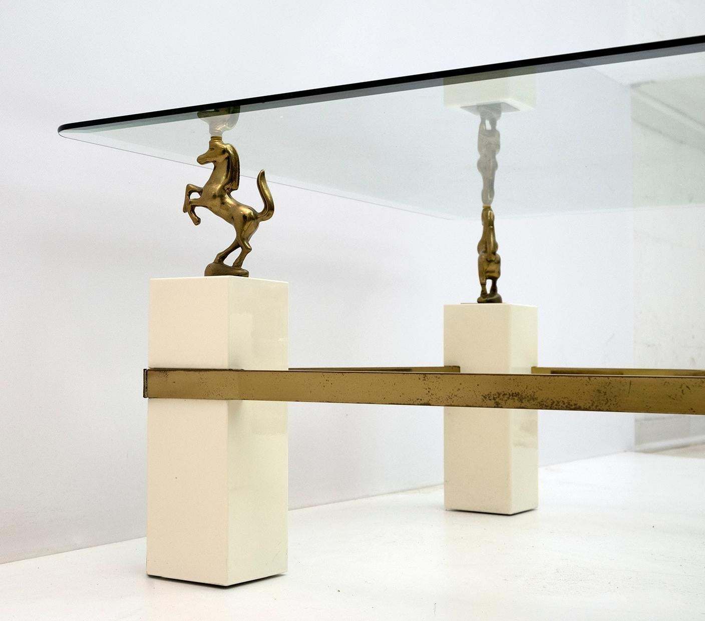 photo furniture Maison Charles Mid Century Modern Brass Horsed French Coffee Table, 1970s