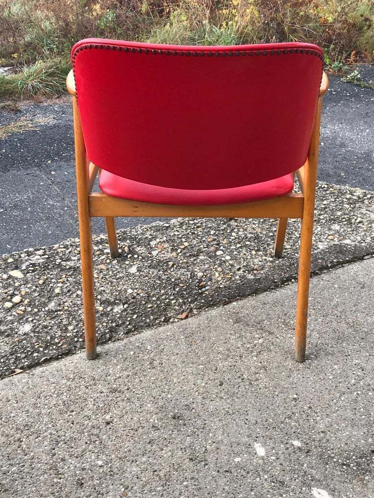 Midcentury Hungarian Chair With Red Faux Leather, Circa 1960s photo for sale