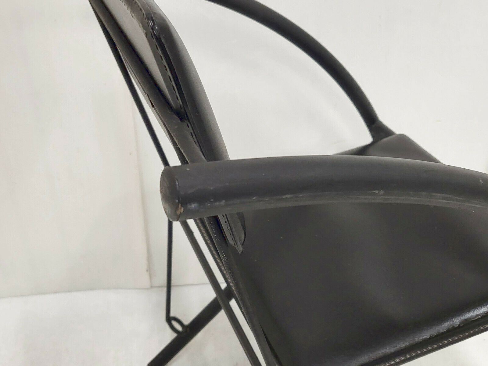 1980 Vintage Chair In Lacquered Steel & Black Leather photo Furniture