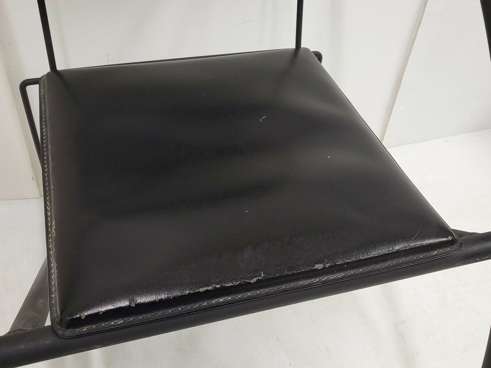 1980 Vintage Chair In Lacquered Steel & Black Leather photo vintage