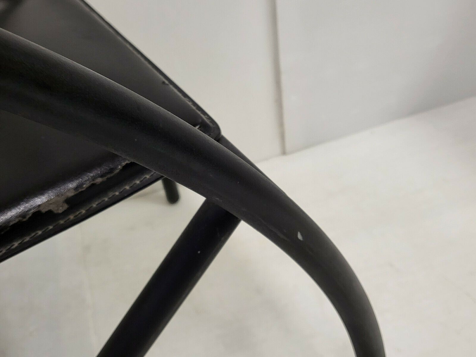 Furniture 1980 Vintage Chair In Lacquered Steel & Black Leather photo