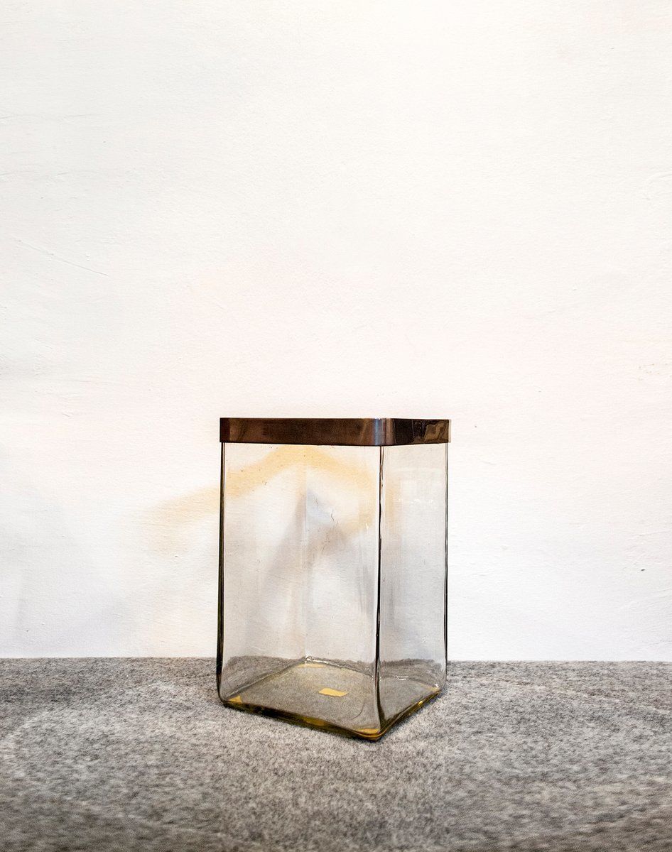 Glass Vase With Golden Metal Structure, Italy, 1970s