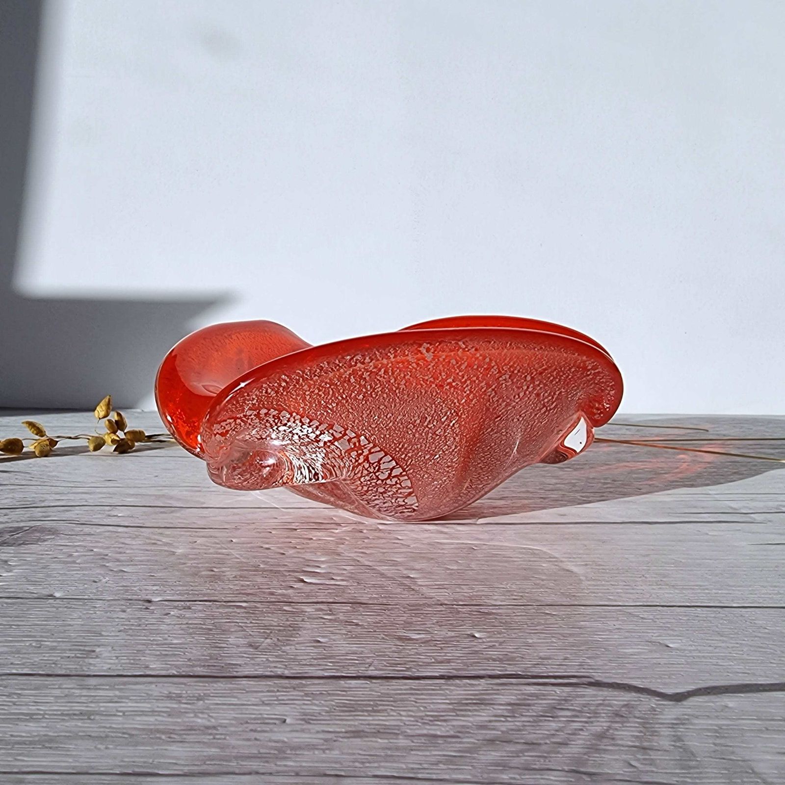 Murano Vetro Artistico Veneziano Candy Apple And Silver Avventurine Cased Sculptural Dish, 1960s 70s photo Home Decor