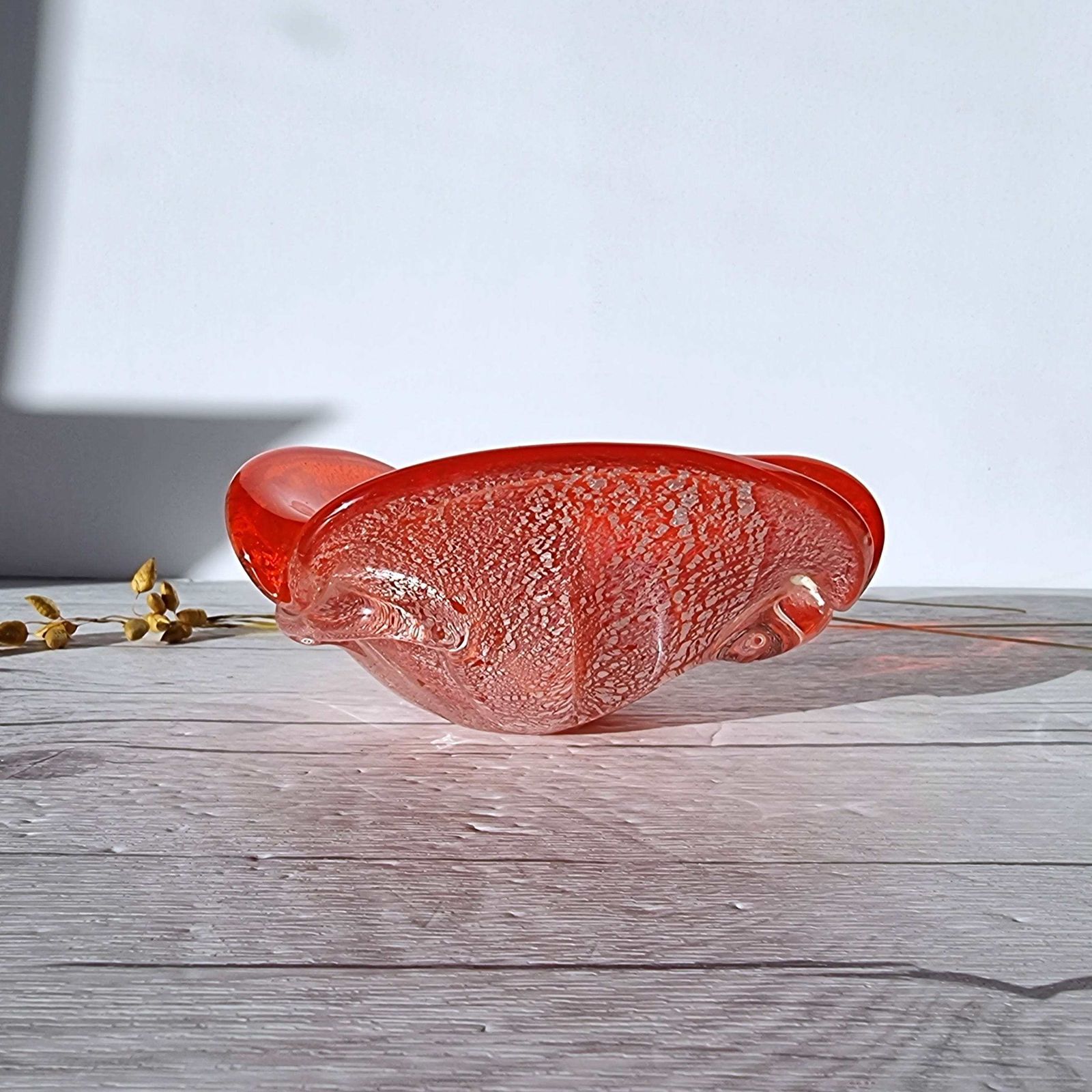 Murano Vetro Artistico Veneziano Candy Apple And Silver Avventurine Cased Sculptural Dish, 1960s 70s photo vintage