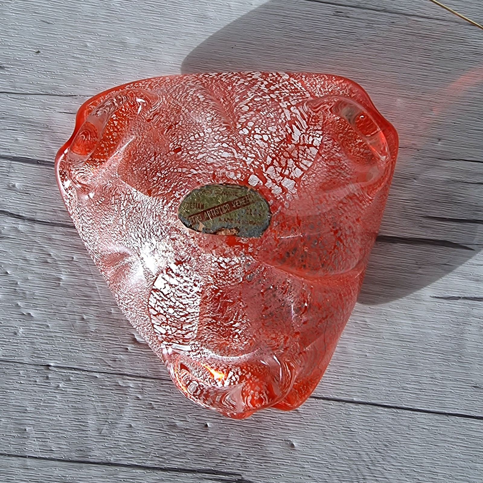 photo for sale Murano Vetro Artistico Veneziano Candy Apple And Silver Avventurine Cased Sculptural Dish, 1960s 70s