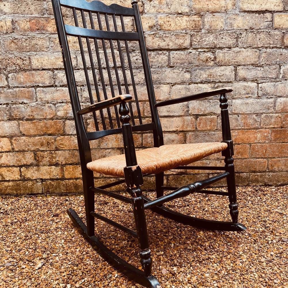 Ebonised William Morris Sussex Style Rocking Chair photo vinterior